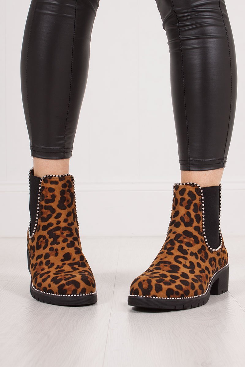 Alex Leopard Print Stud Chelsea Boots