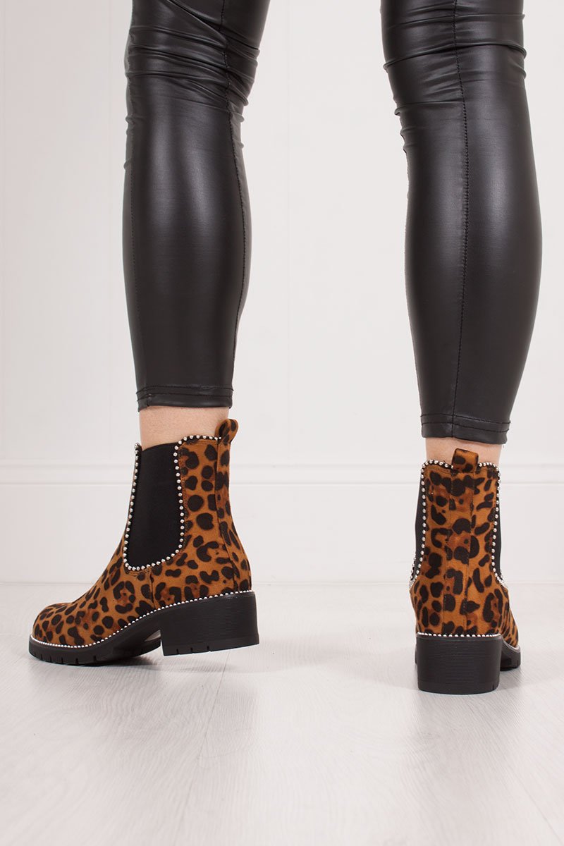 Alex Leopard Print Stud Chelsea Boots