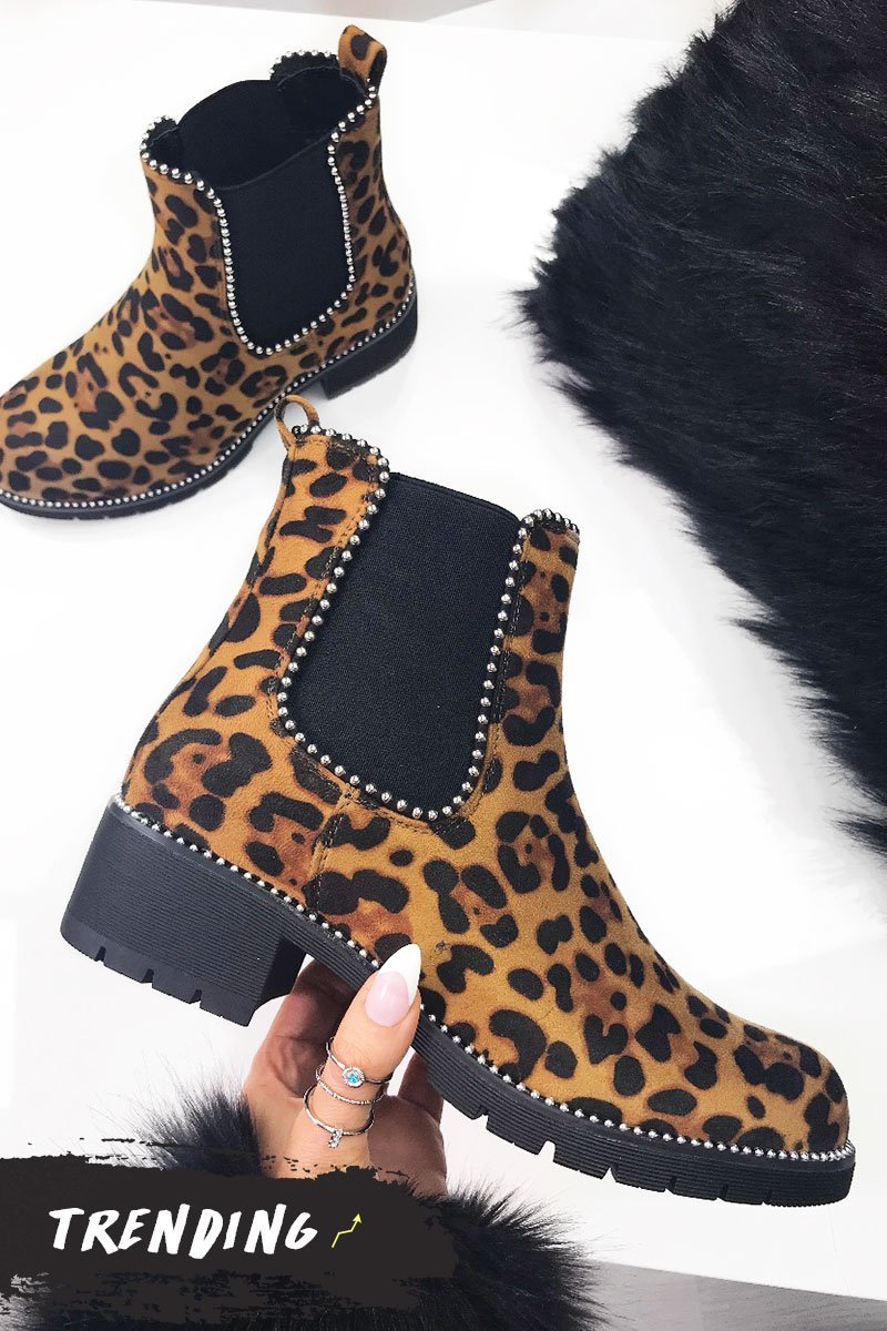 Alex Leopard Print Stud Chelsea Boots