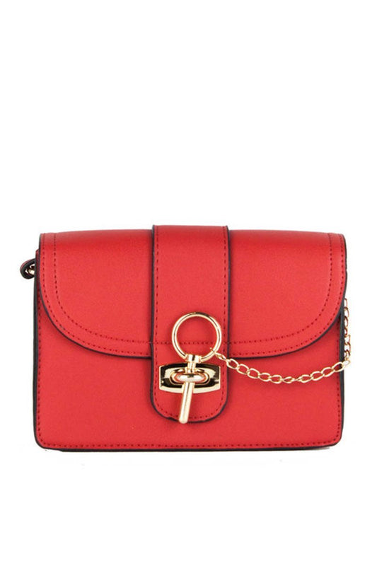 Alex Red Shoulder Bag With Gold Key Chain Detail