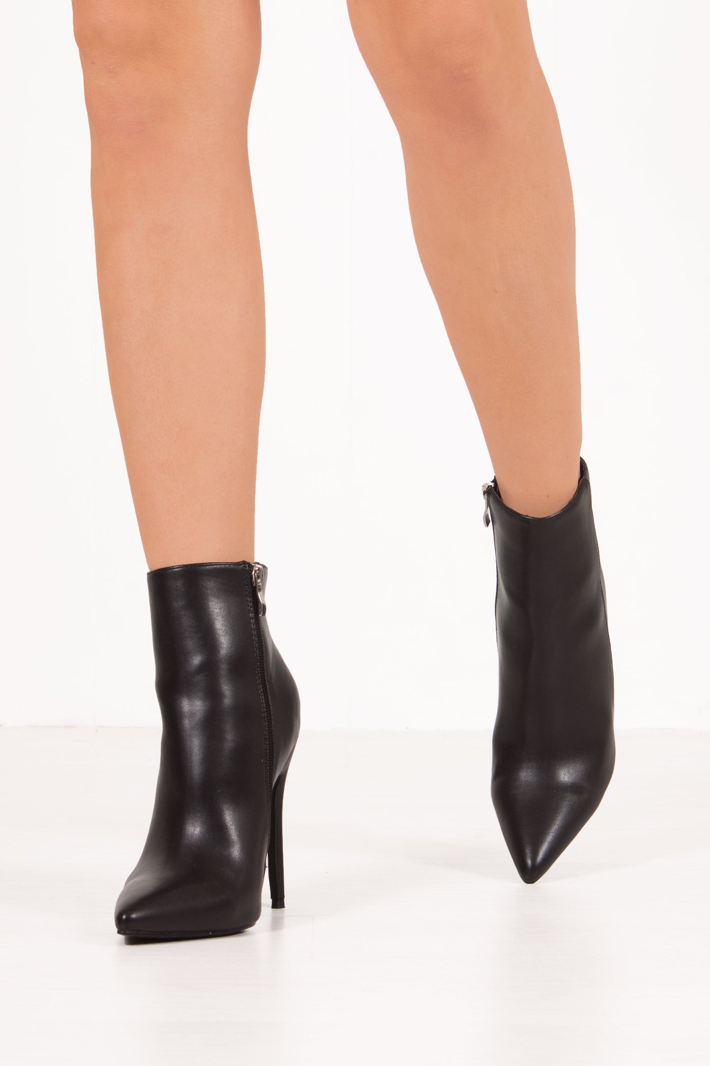 Alexander Black Faux Leather Stiletto Ankle Boots