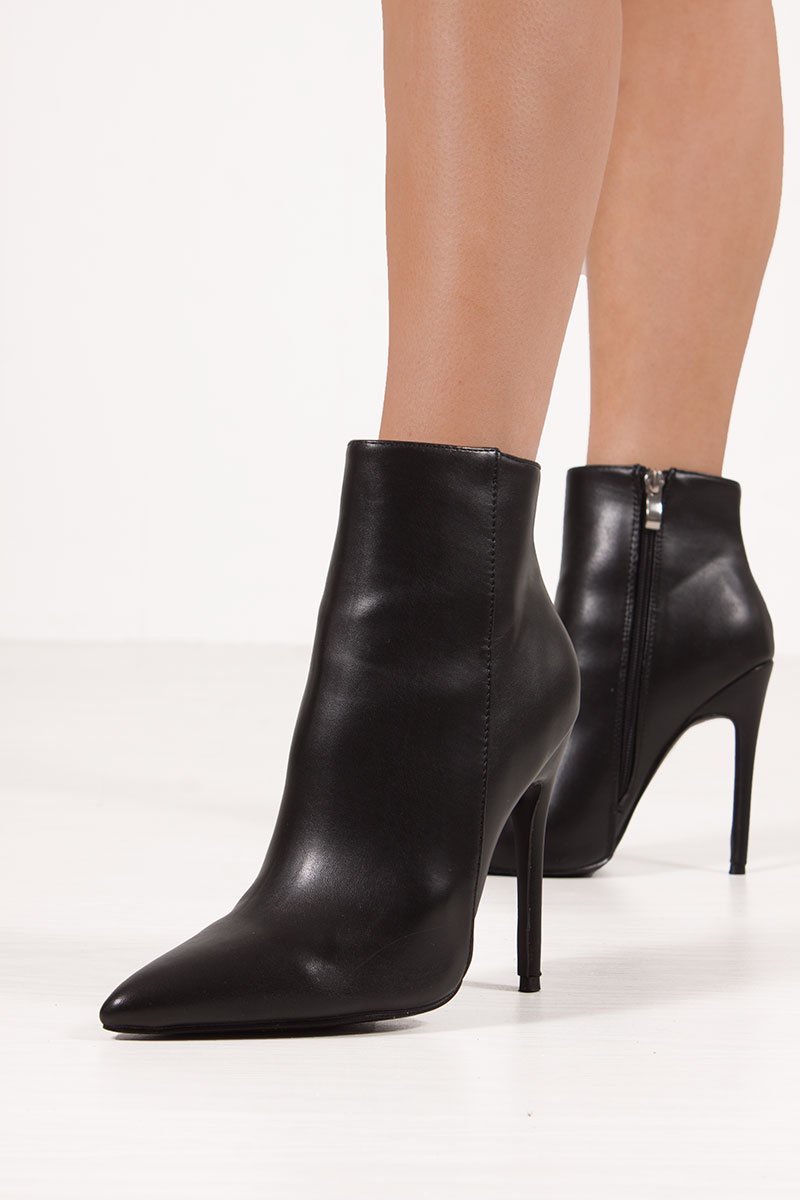 Alexander Black Faux Leather Stiletto Ankle Boots