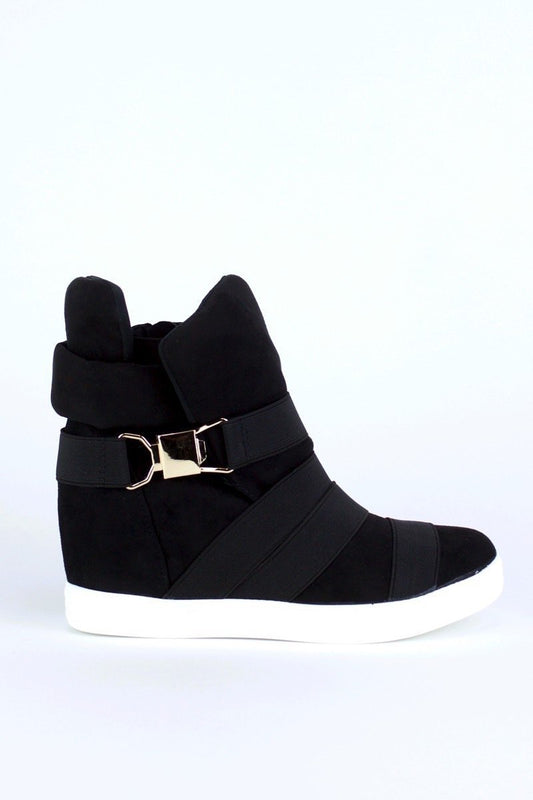 Alexia Black Wedge Sneakers With Gold Detail