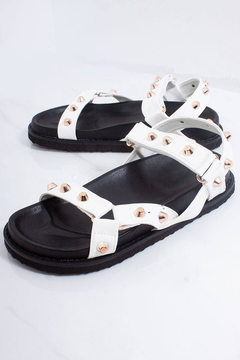 Alisa White Multi Strap Stud Detail Chunky Sole Sandals