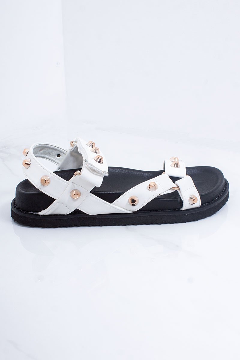 Alisa White Multi Strap Stud Detail Chunky Sole Sandals