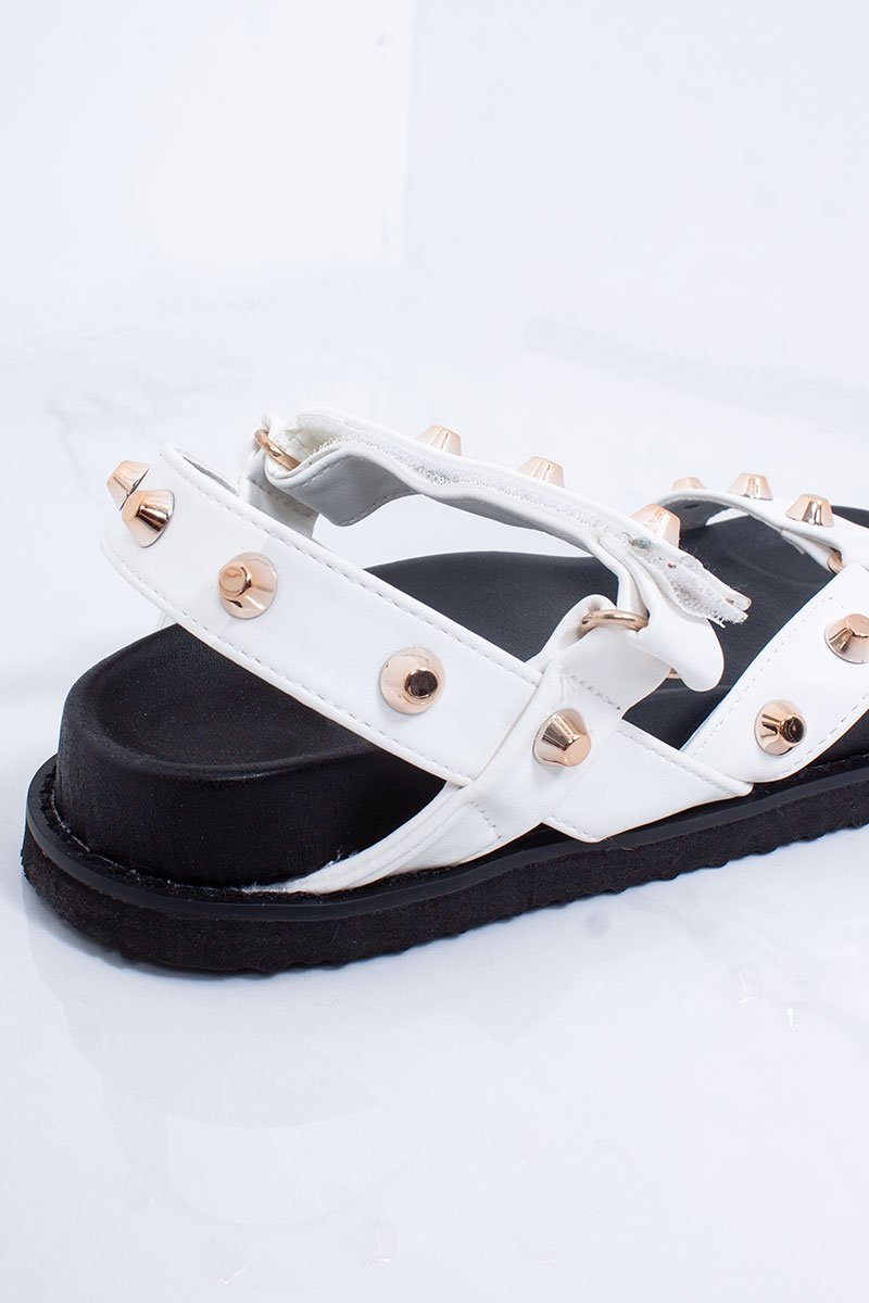 Alisa White Multi Strap Stud Detail Chunky Sole Sandals