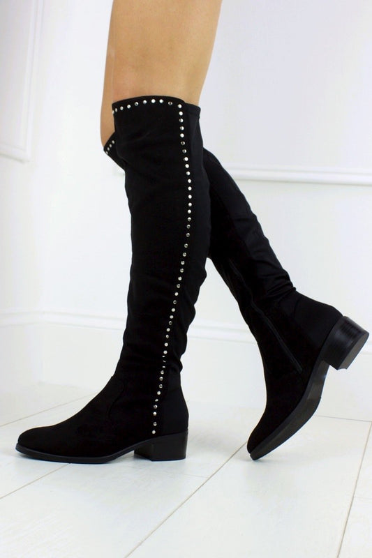 Alisha Black Stud Knee Boot