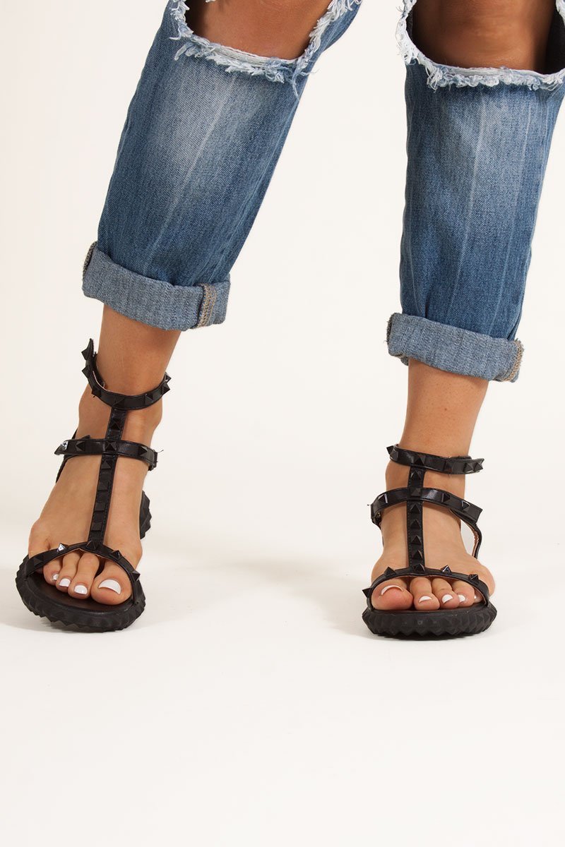 Aliyah Black Studded Strap Sandals