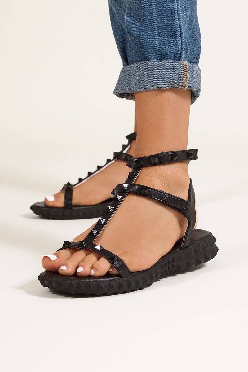 Aliyah Black Studded Strap Sandals