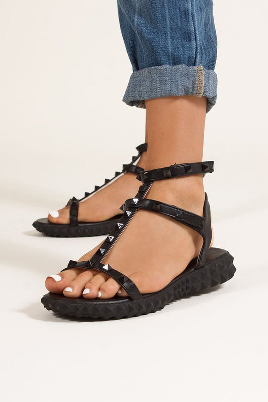 Aliyah Black Studded Strap Sandals