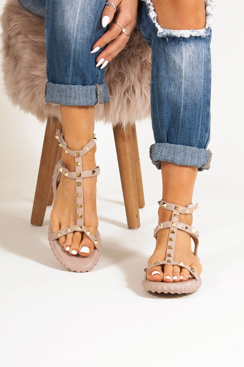 Aliyah Nude Studded Strap Sandals