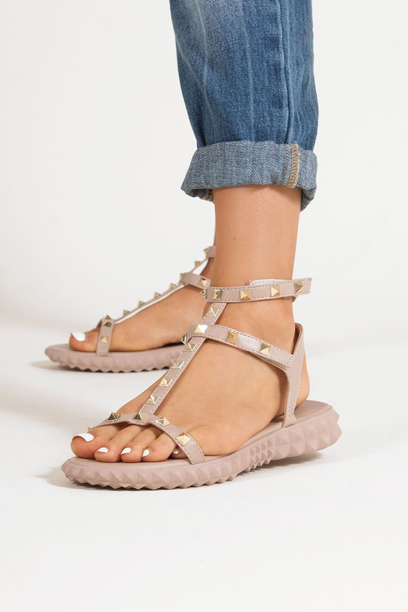 Aliyah Nude Studded Strap Sandals