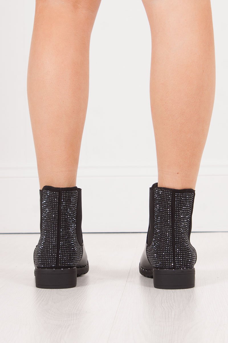 Alyssa Black Diamante Stud Chelsea Boots