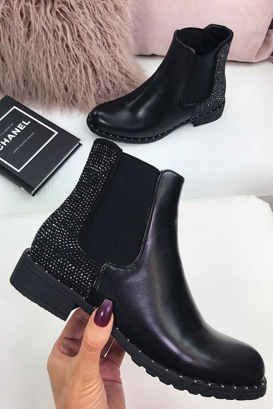 Alyssa Black Diamante Stud Chelsea Boots