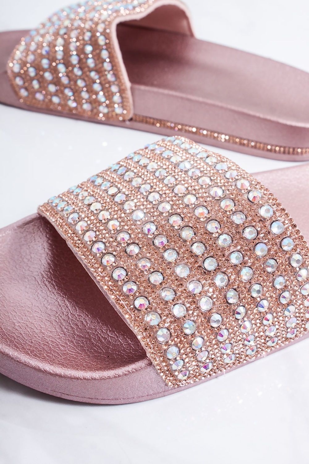 Amaya Rose Gold Crystal Embellished Strap Sliders