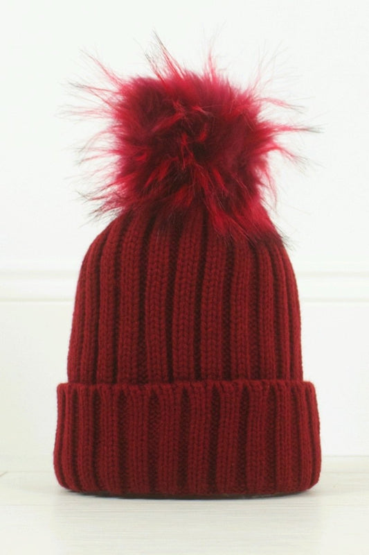 Amber Burgundy Faux Fur Bobble Hat