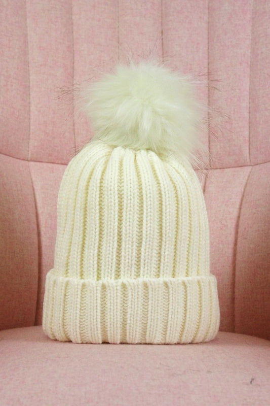 Amber Cream Faux Fur Bobble Hat