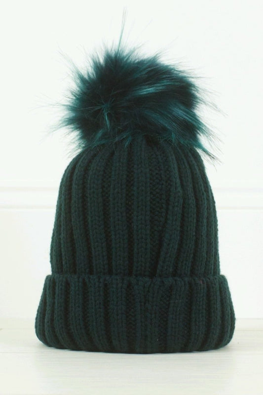 Amber Green Faux Fur Bobble Hat