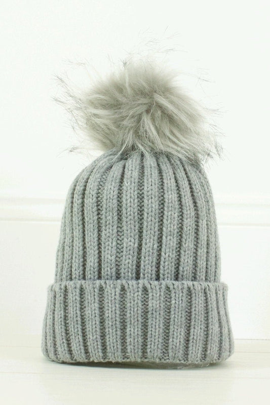 Amber Grey Faux Fur Bobble Hat