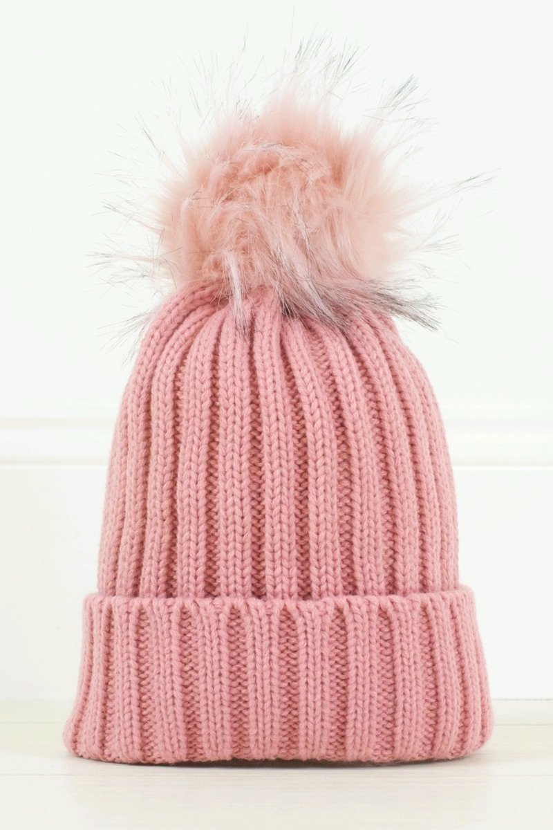 Amber Pink Faux Fur Bobble Hat