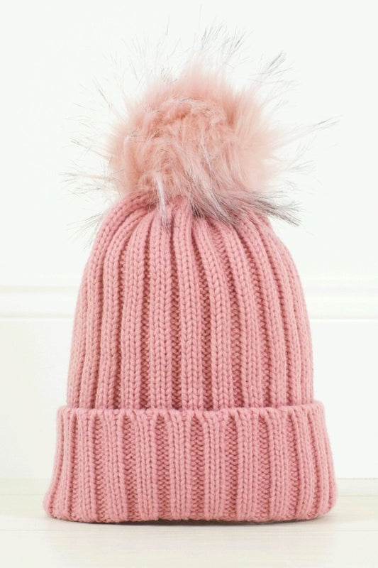 Amber Pink Faux Fur Bobble Hat