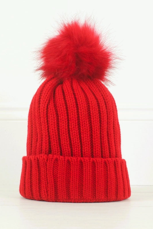 Amber Red Faux Fur Bobble Hat