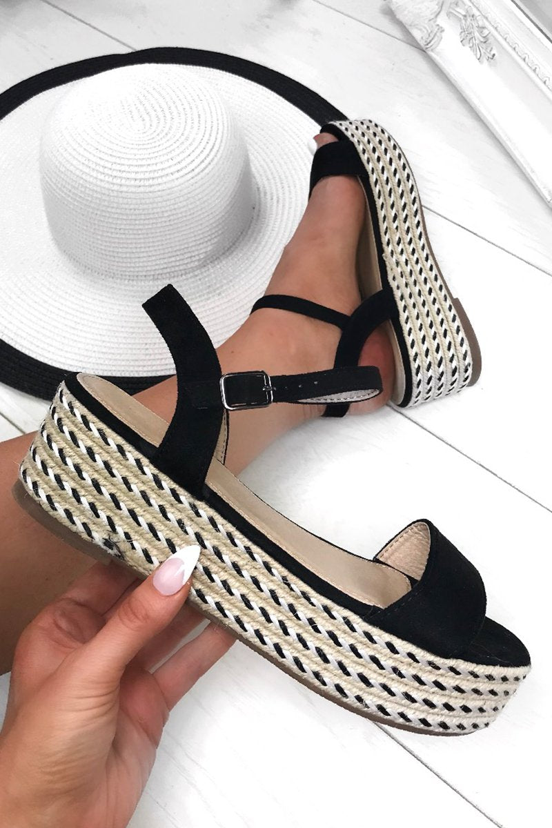 Amelia Black Espadrille Flatforms