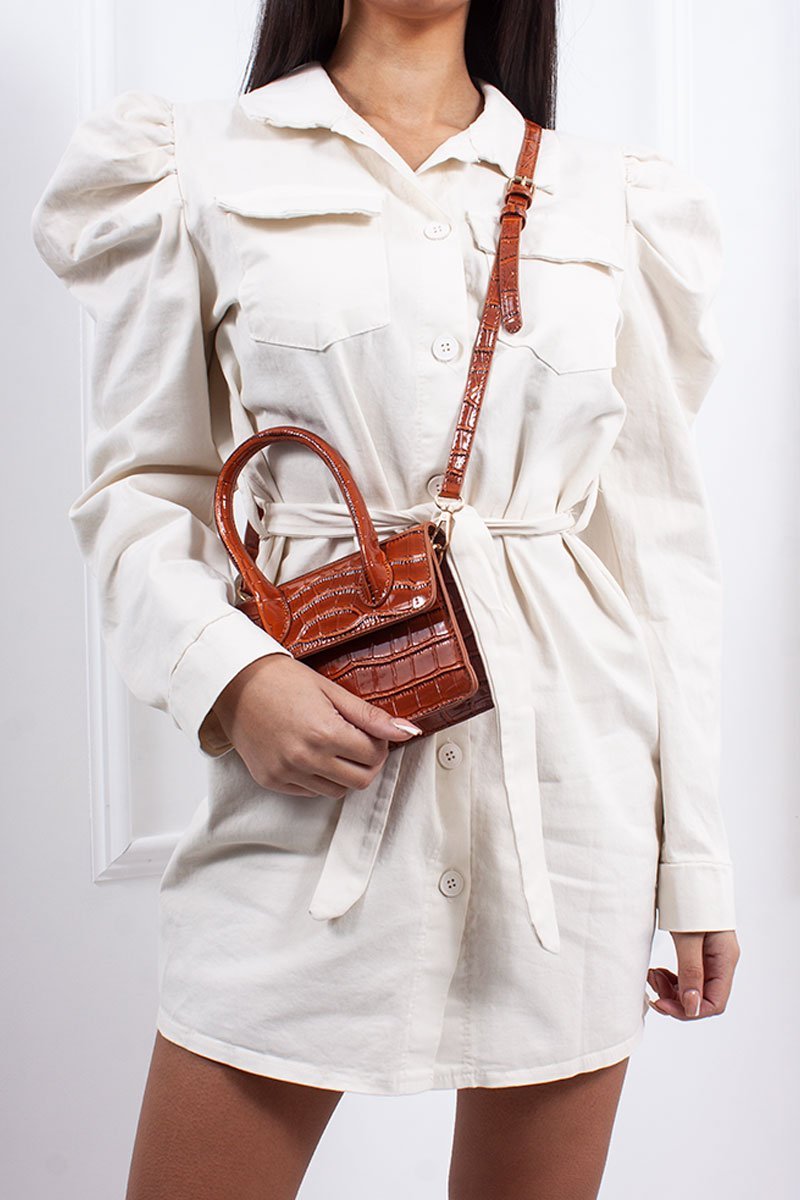 Amelia Cream Puff Sleeve Belted Shacket Dress