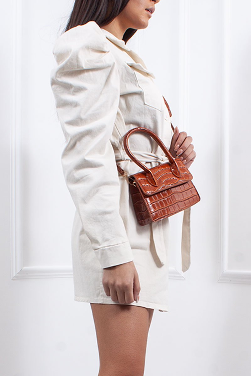 Amelia Cream Puff Sleeve Belted Shacket Dress