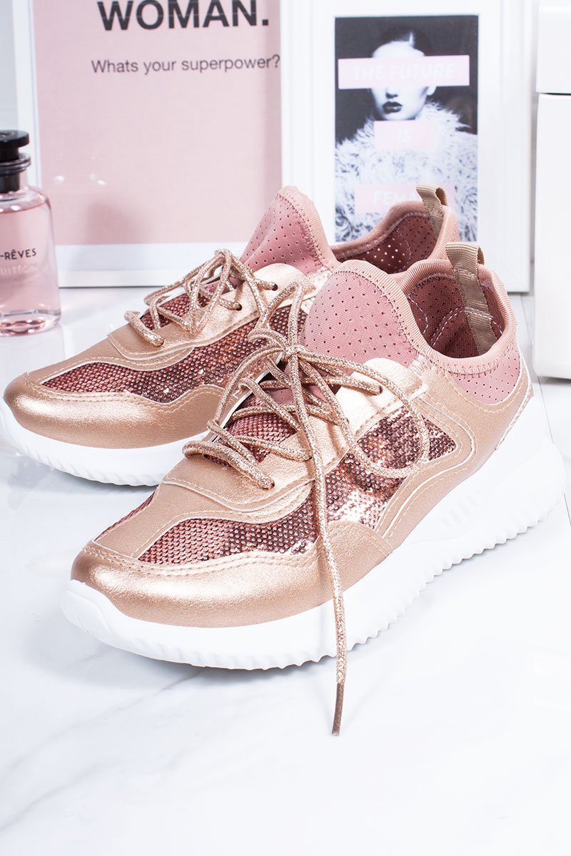 Amira Rose Gold Metallic Lace Up Chunky Sole Trainers