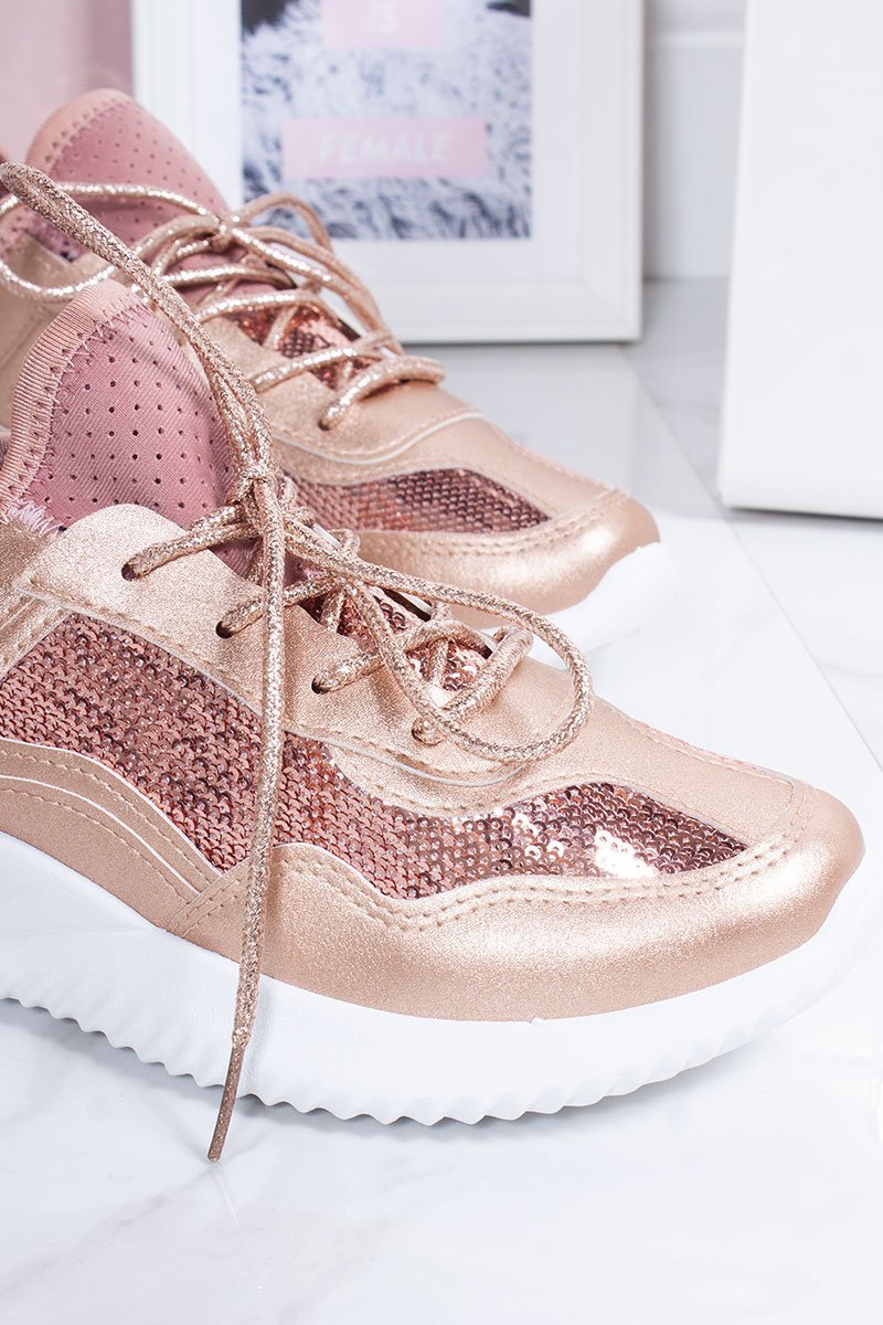 Amira Rose Gold Metallic Lace Up Chunky Sole Trainers