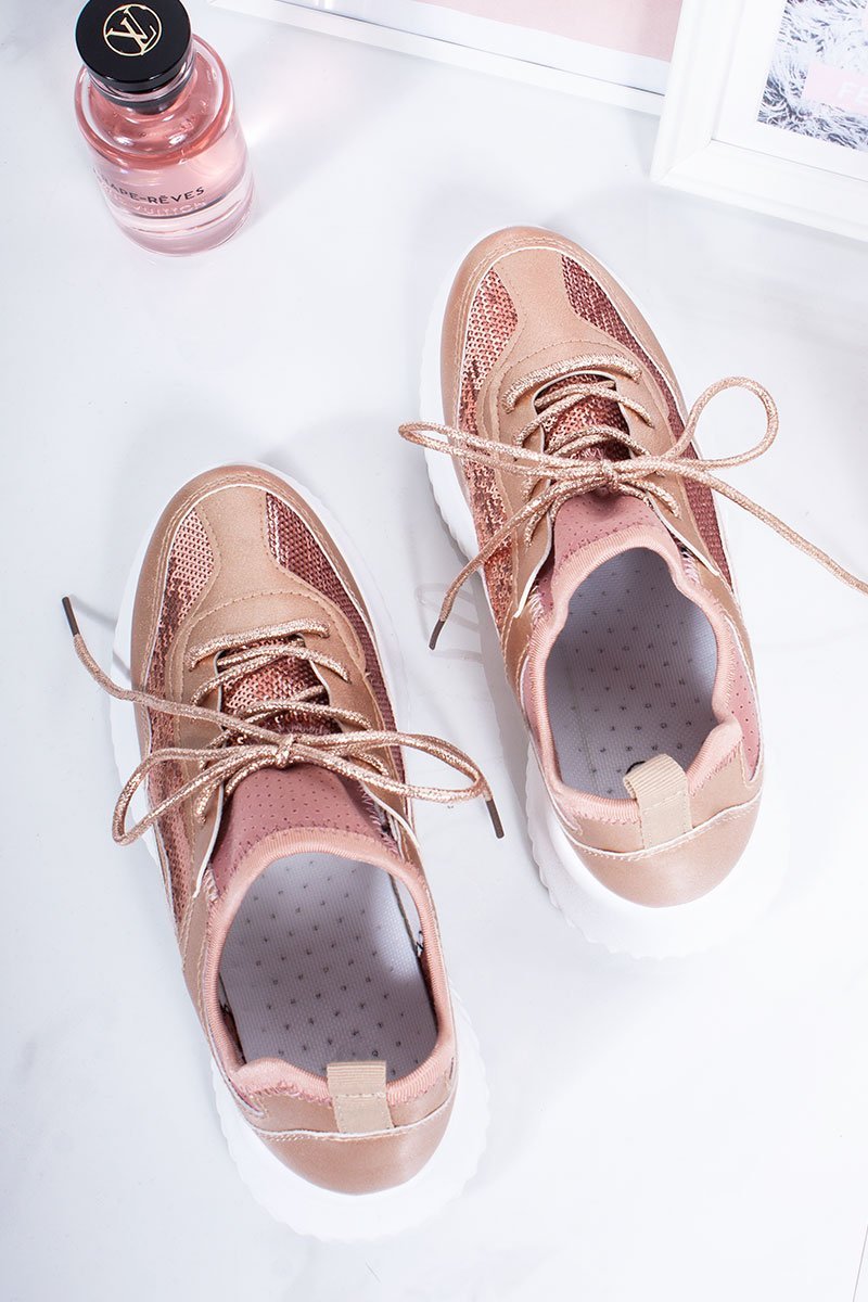 Amira Rose Gold Metallic Lace Up Chunky Sole Trainers