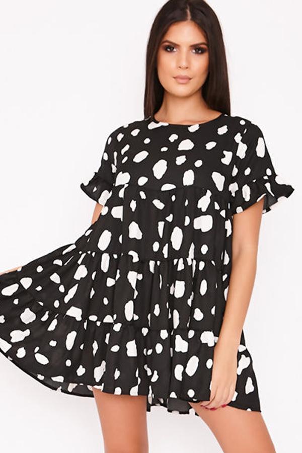 Andie Black Dalmatian Tiered Frill Smock Dress