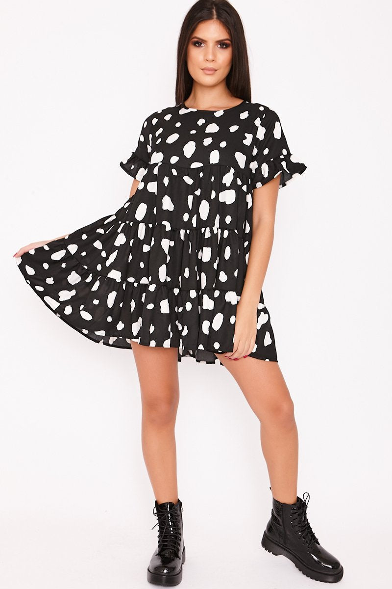 Andie Black Dalmatian Tiered Frill Smock Dress