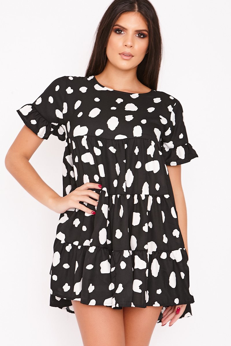 Andie Black Dalmatian Tiered Frill Smock Dress