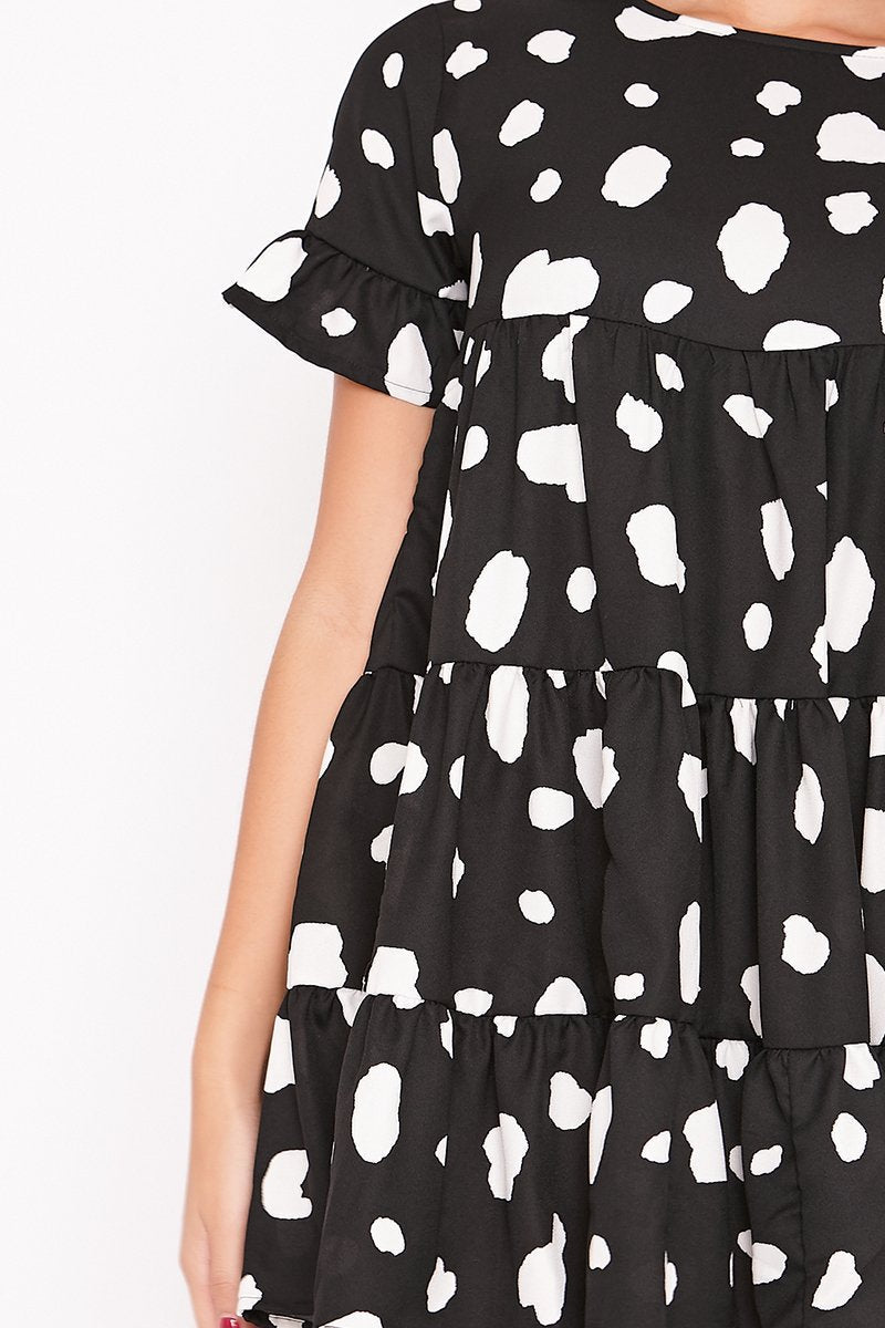 Andie Black Dalmatian Tiered Frill Smock Dress