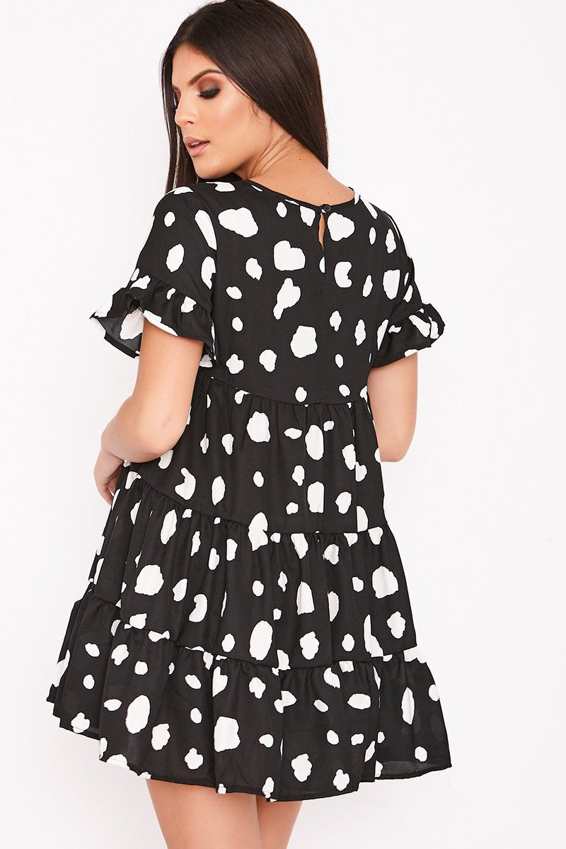 Andie Black Dalmatian Tiered Frill Smock Dress