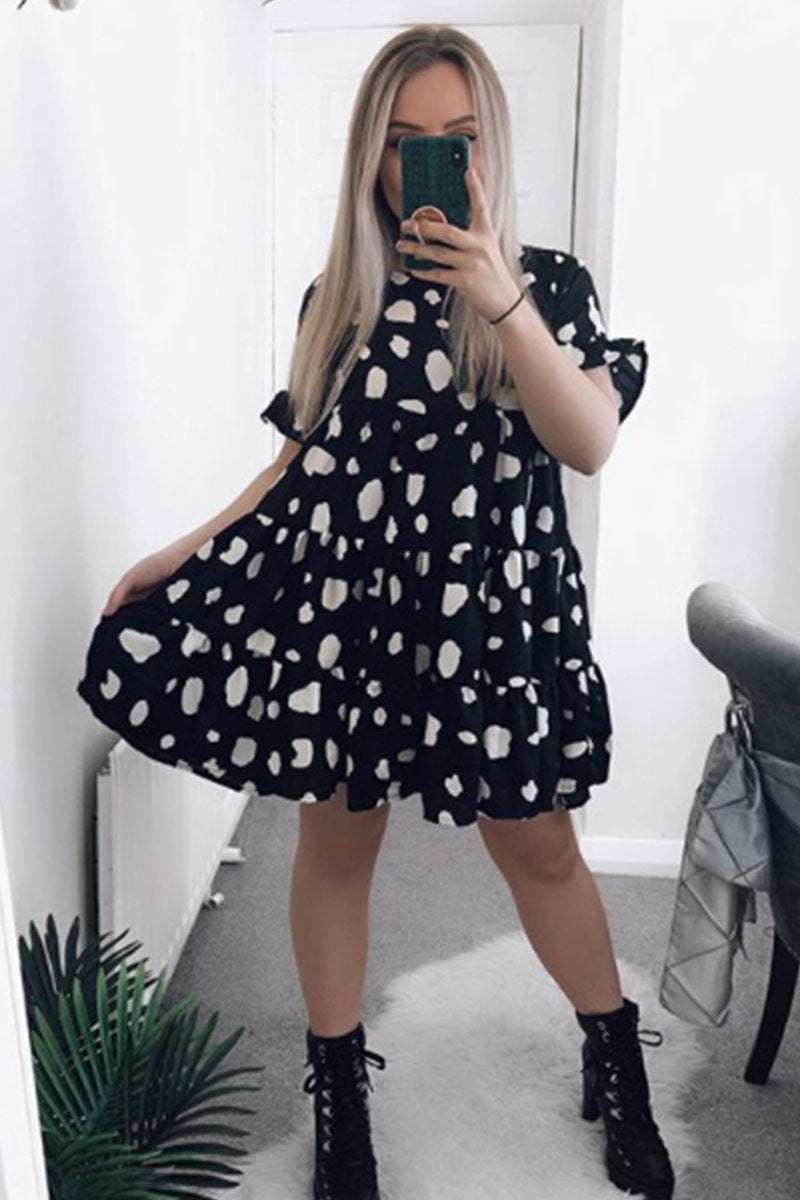 Andie Black Dalmatian Tiered Frill Smock Dress