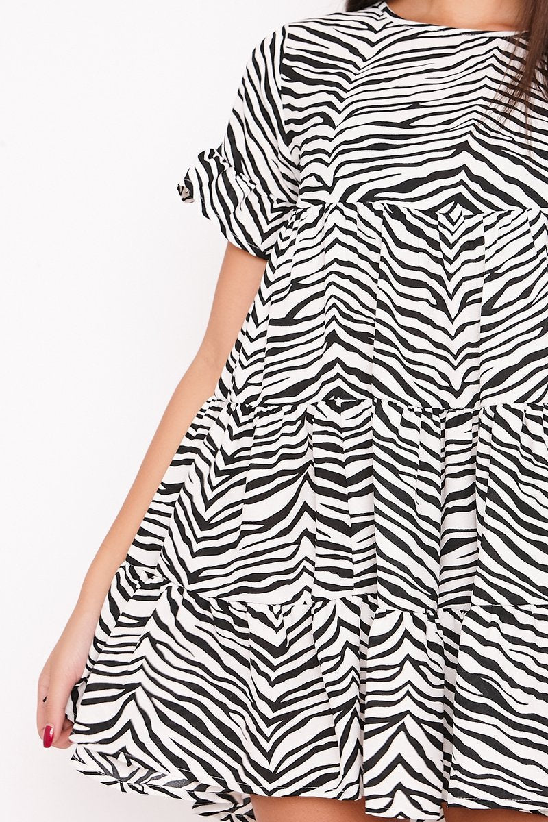 Andie Zebra Print Tiered Frill Smock Dress