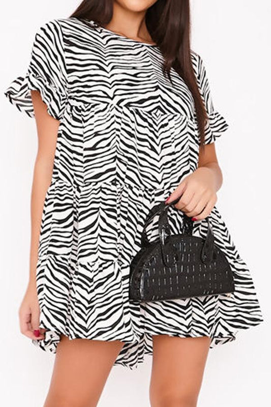 Andie Zebra Print Tiered Frill Smock Dress