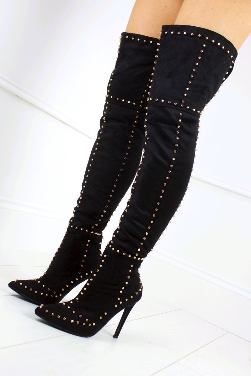 Antonia Black Stud Thigh Boots