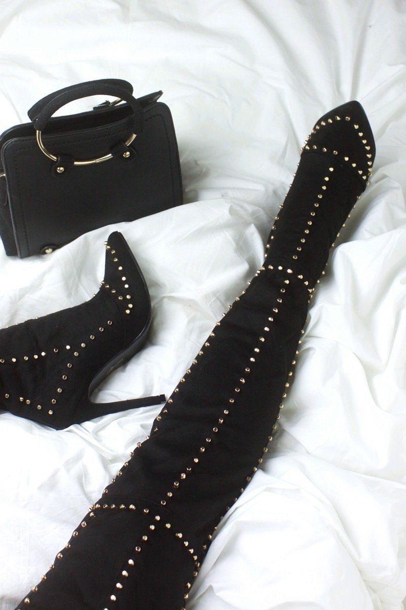 Antonia Black Stud Thigh Boots