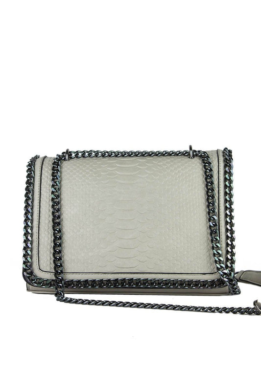 April Beige Faux Leather Crocodile Chain Bag