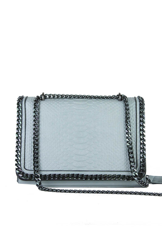 April Light Blue Faux Leather Crocodile Chain Bag