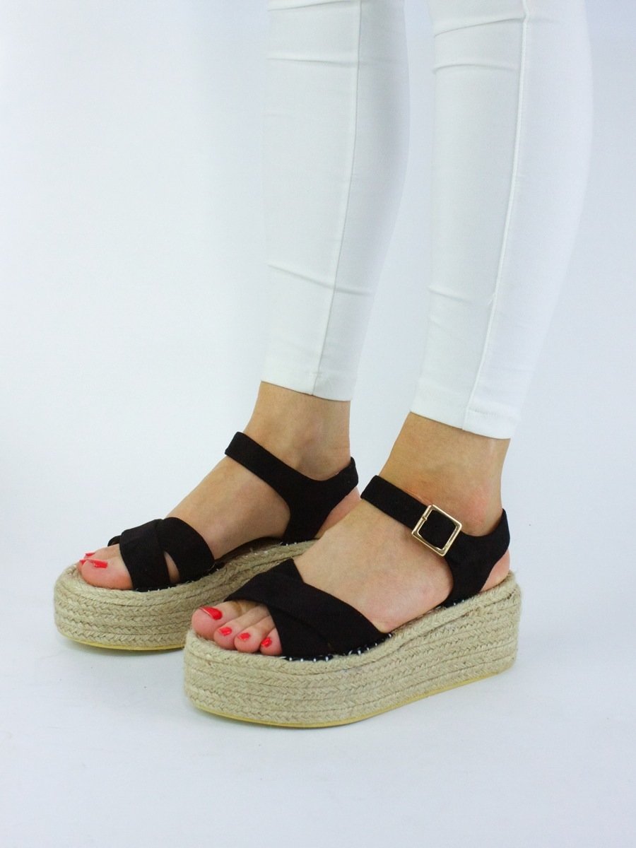 Arabella Black Flatform Espadrille Sandals