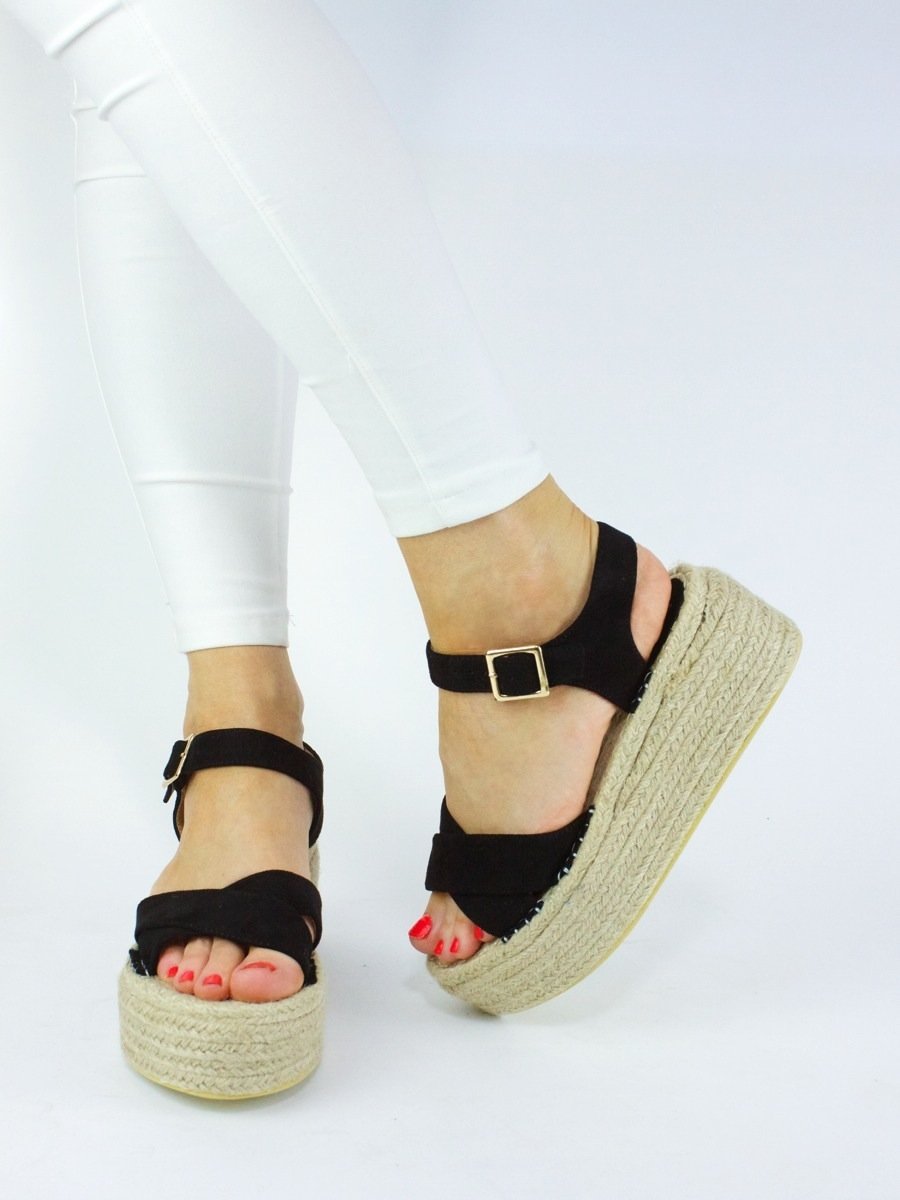 Arabella Black Flatform Espadrille Sandals