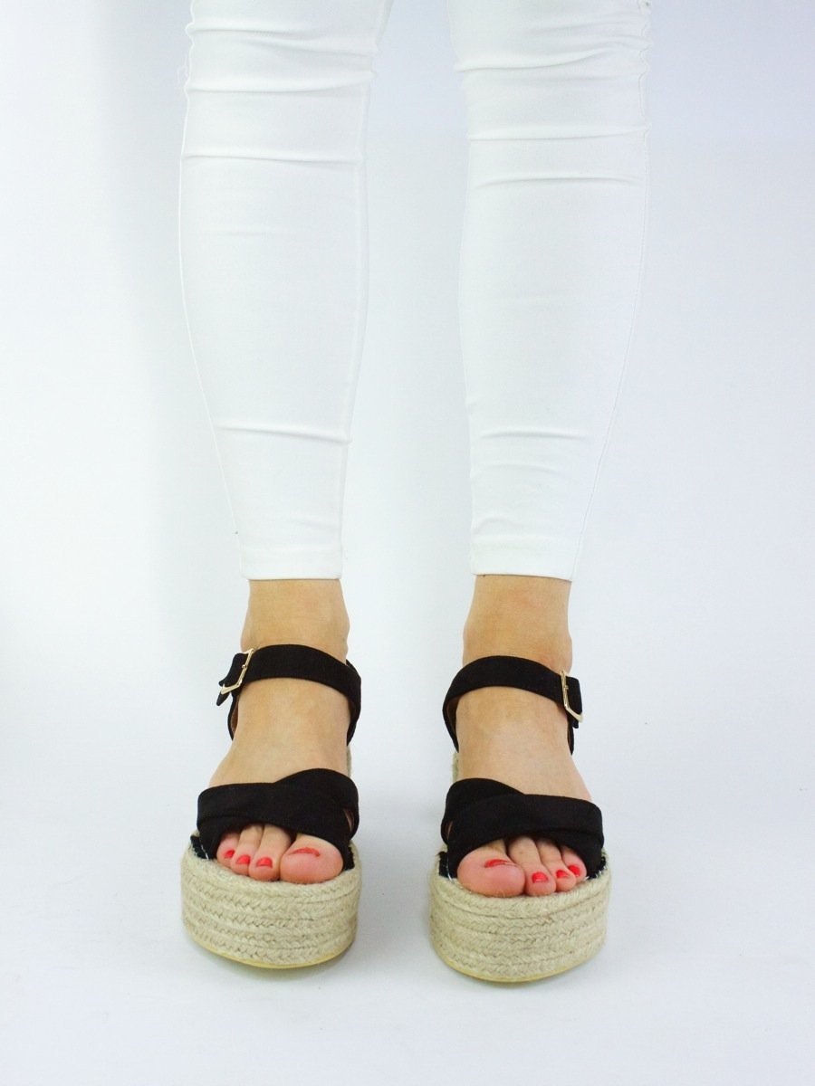 Arabella Black Flatform Espadrille Sandals