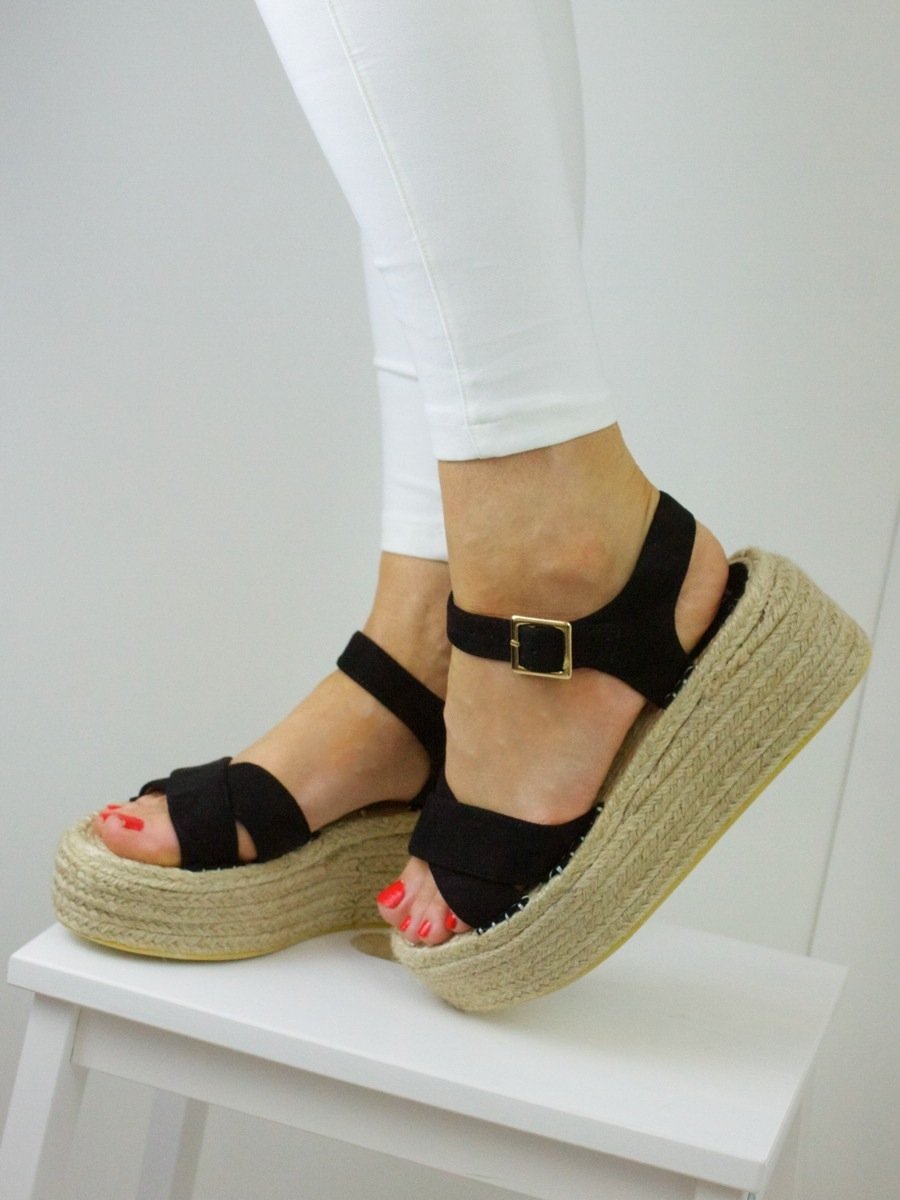 Arabella Black Flatform Espadrille Sandals