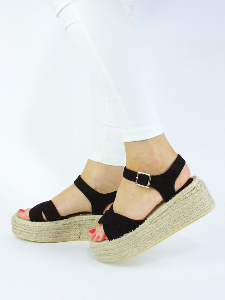 Arabella Black Flatform Espadrille Sandals