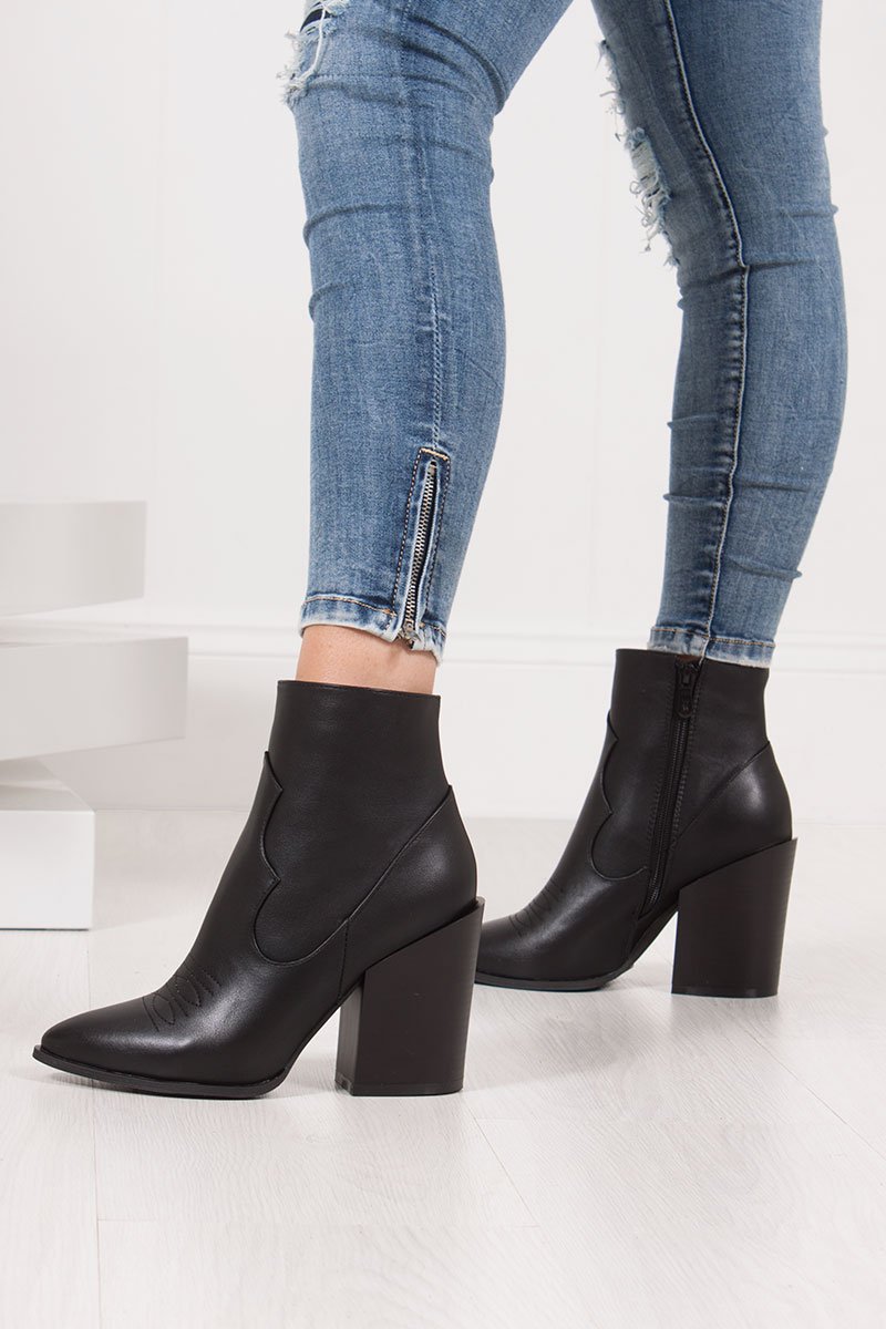 Arabella Black Pointed Toe Block Heel Western Boots